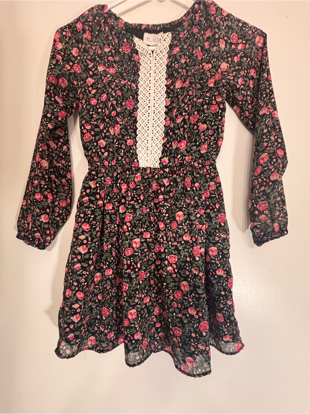 The Children's Place Black Floral Dress with Pink Roses